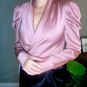 Guess satin Rose colour blouse.  Snap bottom.